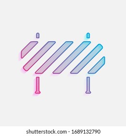 Road barrier, block entry. Technology logo with diagonal lines and colored gradient. Neon graphic, light effect. Blue and red colors