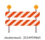 Road barrier concept. Red stripes with lights. Traffic regulations, construction industry. Graphic element for website. Flat vector illustration isolated on white background