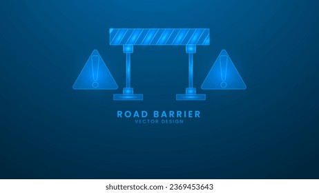 Road barrier construction with stripes. Vector illustration with light effect and neon