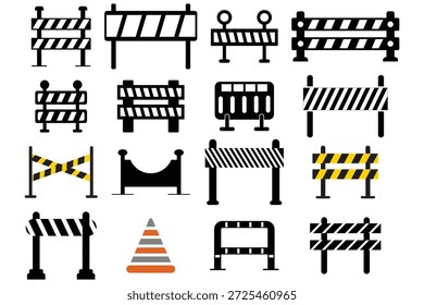 Ícone da barreira rodoviária. Barreira de Construção. Pare a estrada de trânsito. Ilustração de vetor de vedação de barreira de bloqueio de estrada descascada. Sinal de segurança rodoviária em construção.