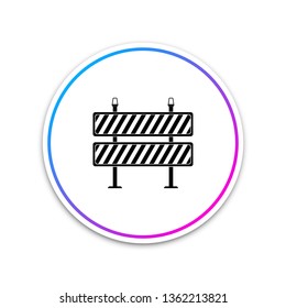 Road barrier icon on white background. Symbol of restricted area which are in under construction processes. Fence of building or repair works. Hurdle icon. Circle white button. Vector Illustration