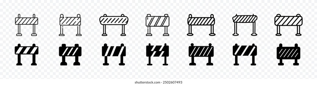 Icono de barrera de carretera. Icono de bloqueo de carretera. Símbolo de barrera vial. Barandilla o colecciones de Vector de barrera de carretera. icono de barrera de camino.  Iconos en construcción, Bloqueo de carreteras y barreras peatonales