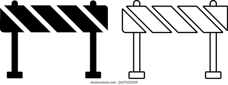 Road barrier icon set. Construction Barrier. Safety barricade sign. Stop traffic road.  Under construction highway restricted symbol. Forbidden way. Travel prohibited
