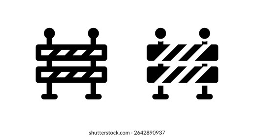 Road barrier icon set used to signify construction zones, safety blocks, or traffic control.