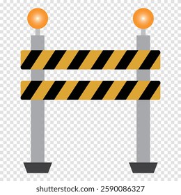 Road barrier icon. Symbol of restricted barrier isolated on transparent background. Barrier, roadblock, road, car, roadworks, fence, accident, vector. Fence of building or repair works sign.