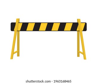 Road Barrier. Striped Traffic Obstacle Isolated On White Background. Work Zone Safety On Highway Construction. Warning Under Construction Sign. Vector Cartoon Illustration.