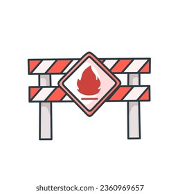 road barrier vector,on fire,warning sign,isolated design on white background