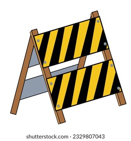 Road barrier with yellow stripes. Under construction, warning barrier.  Cartoon minimal style.