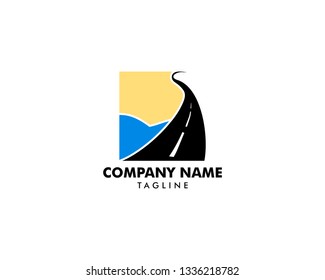 Road Beach logo design Vector