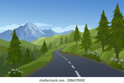 Road in the beautiful mountain forest landscape