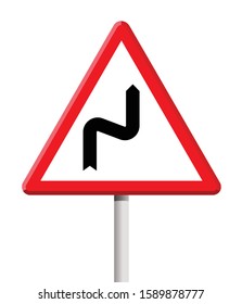 road bends right than left, road sign, vector illustration 