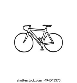 Road Bicycle Icon In Doodle Sketch Lines. Sport, Race, Cycling, Speed 