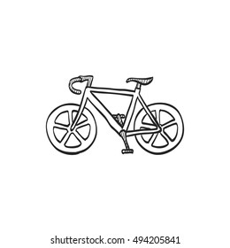 Road bicycle icon in doodle sketch lines. Sport, race, cycling, speed 