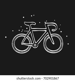 Road bicycle icon in doodle sketch lines. Sport, race, cycling, speed 