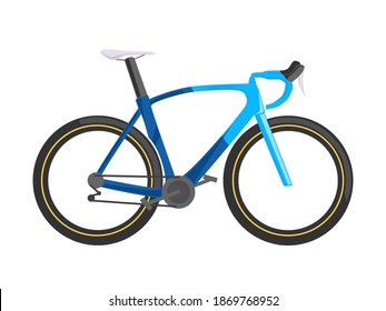 Road bicycle, isolated vector illustration. Blue bike, flat design, side view
