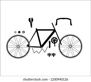 Road bicycle parts and accessories silhouette set, elements for infographic and etc.