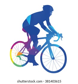 Road Bicycle Racing, Cycling. Cyclist Abstract Blue Geometric Silhouette