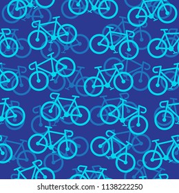 Road bike, Bicycles seamless pattern wallpaper on blue background, Simple icon flat design, Vector illustration