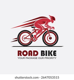 Logotipo de entrega de bicicleta de estrada - Ciclista rápido com prioridade de pacote