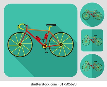 Road bike icon. Flat long shadow design. Bicycle icons series.