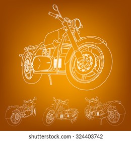 Road bike. Motorcycle in the contour lines. Silhouette of a motorcycle. The contours of the motorcycle. Three-dimensional image of a motorcycle in a drawing