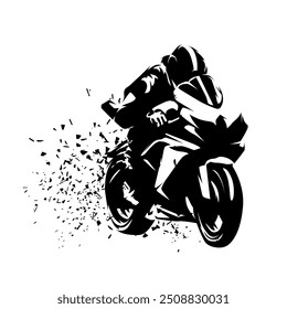 Road bike race, biker on motorcycle, isolated vector silhouette. Motorbike racing logo