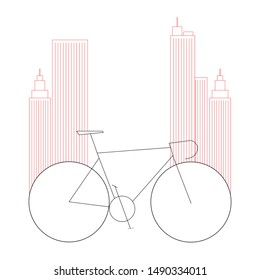 Road Bike and Skyscrapers City Poster. Line Art Minimalist Design. Vectoral Art