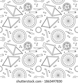 Road bike spare parts seamless pattern background. Vector illustration