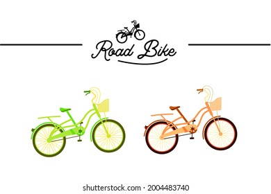 Road bike in the vector.The classic Bicycle in vector. Green and orange womens bike. Road bike logo.