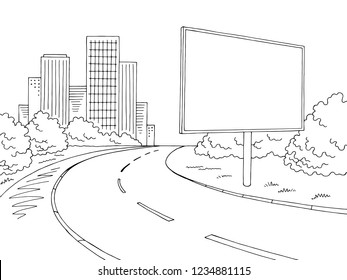 Road billboard graphic black white city landscape sketch illustration vector