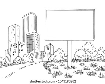 Road billboard graphic black white city street landscape sketch illustration vector