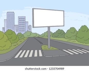 Road billboard graphic color city landscape sketch illustration vector