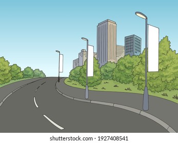 Road billboard graphic color city landscape sketch vector 