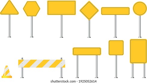 Road Blank Yellow Traffic Sign Board Construction Vector Illustration