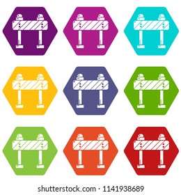 Road block icons 9 set coloful isolated on white for web