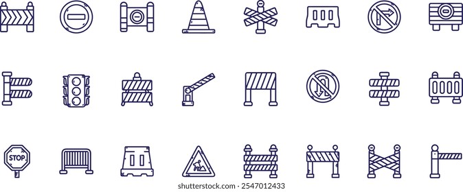 Bloque de carretera y barrera peatonal editable trazo delgado iconos de contorno lineal .