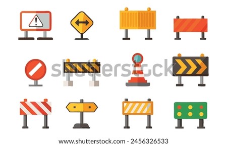 Road block and pedestrian barrier editable stroke outline icons set isolated on white background flat vector illustration