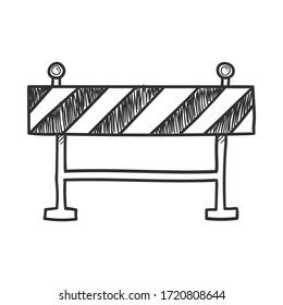 Road Block Stop Barrier Sign Doodle Hand Drawn Sketch Style Icon Illustration