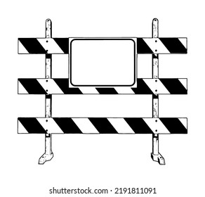 Road block stop barrier sign engraved hand drawn sketch style icon illustration.