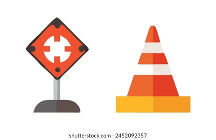 Road block and traffic sign editable stroke outline icons set isolated on white background flat vector illustration