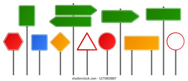 Road board collection, road signs, blank street traffic set isolated – stock vector