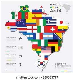 Road To Brazil 2014 Football Tournament Sport Infographic Background Design Template