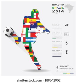 Road To Brazil 2014 Football Tournament Sport Infographic Background Design Template