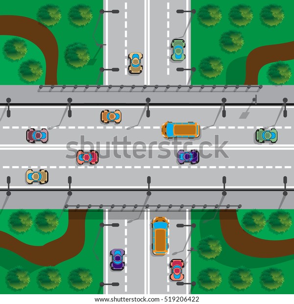 Road
bridge.  View from above. Vector
illustration.