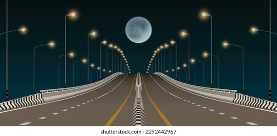 Road bridges and light pole on night sky scenery. Graphic vector