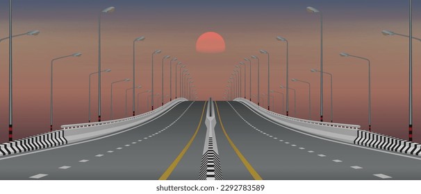 Road bridges and light pole on twilight sky scenery. Graphic vector