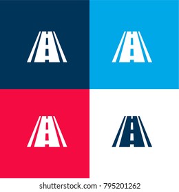 Road with broken line four color material and minimal icon logo set in red and blue