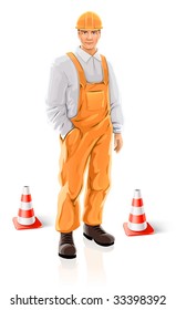 road builder man character isolated - vector illustration