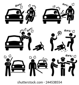 Road Bully Driver Rage Stick Figure Pictogram Icons