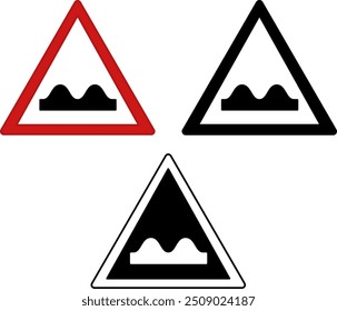 Road Bump Ahead Signs. Warning Road Signs. Red, Black, and White Vector Icons